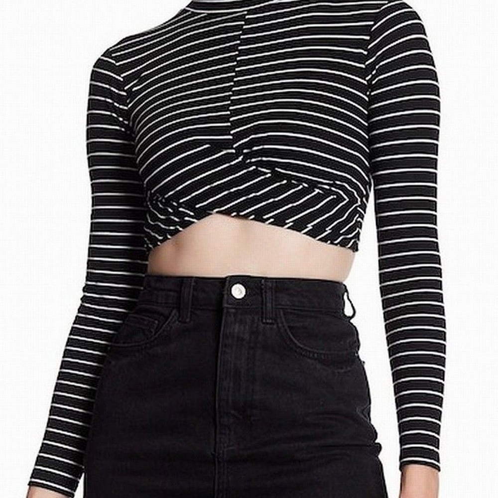 Topshop Stripped Crop Mock Neck Top
